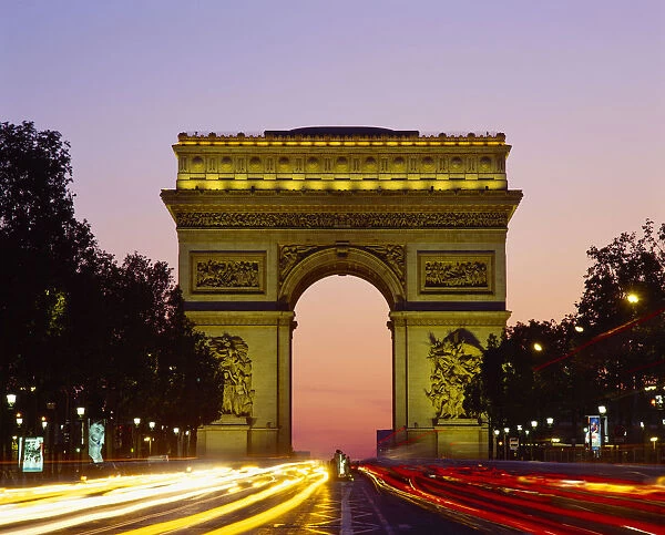 10000463. FRANCE Ile de France Paris Arc de Triomphe at night with light trails