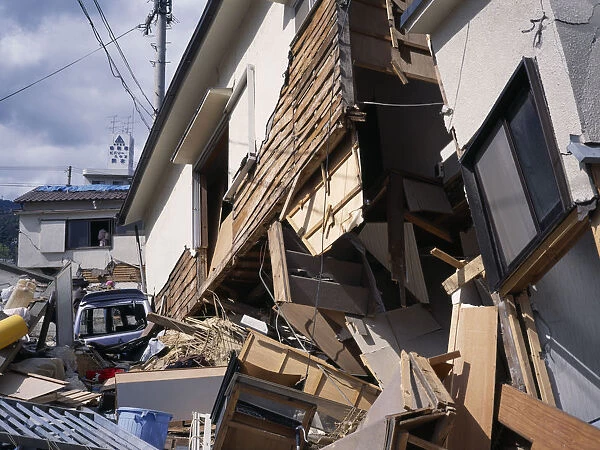10001375. japan, kobe, suburban earthquake damage in 1995