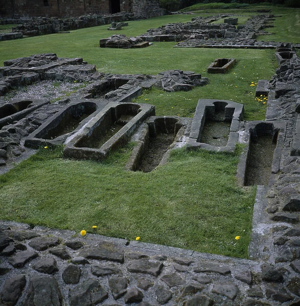 10007381. CHURCHES Gravestone Cheshire Medieval Stone Coffins Norton Priory Near Daresbury