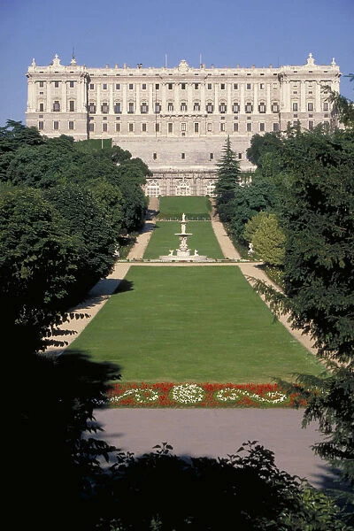 10009503. SPAIN Madrid State Madrid View across lawns to the front of the Royal Palace