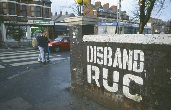 10015039. IRELAND North Belfast Disband RUC grafitti near Falls Road Donegall Road area