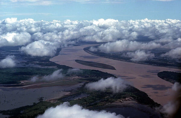 10015102. Vietnam, Aerial view of the Mekong river during monsoon