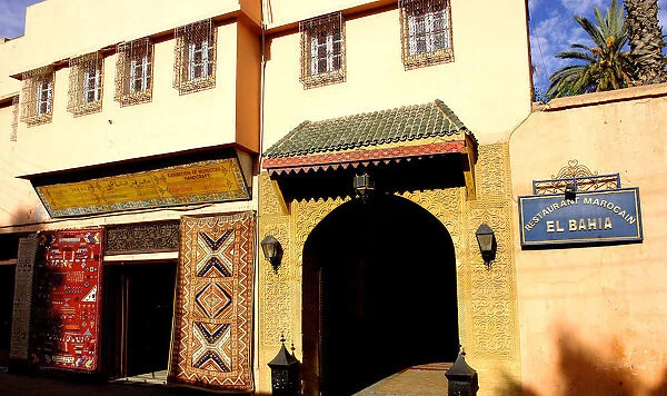 20038667. MOROCCO Marrakech Morocain Restaurant facade and sign with entrance arch