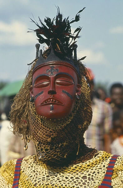 20043515. CONGO Festivals Masked dancer at Bapende Gungu Festival Zaire congo