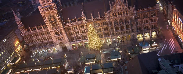 20068510. GERMANY Munich Panoramic view of the Christmas Market beneath the Rathaus