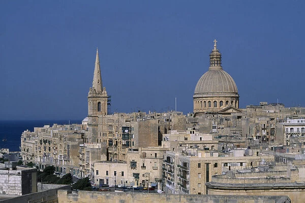 20078686. malta, valetta, view over town with anglican cathedral on left