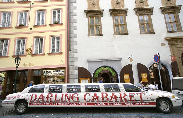 20078896. CZECH REPUBLIC Prague Old Town A stretch limo advertising a nightclub