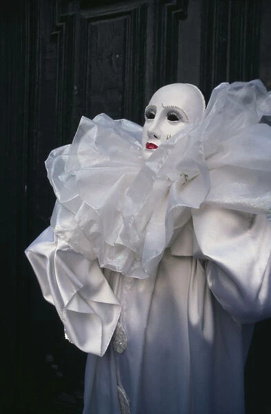 20079444. ITALY Veneto Venice Carnival masquerader wearing Pierrot costume