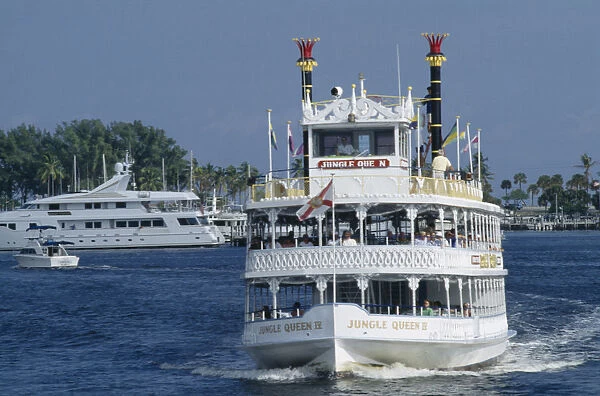 20083358. USA Florida Fort Lauderdale Jungle Queen Paddlesteamer traveling along waterway