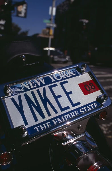20088571. USA New York New York City Detail of motorbike number plate YNKEE