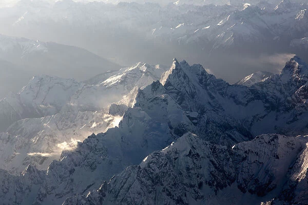 Aerial view of the rugged Hengduan Mountains of Tibet