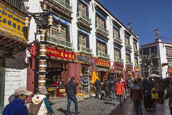 Apartments and shops along the Jokhang Temple circumambulation or kora route in Lhasa
