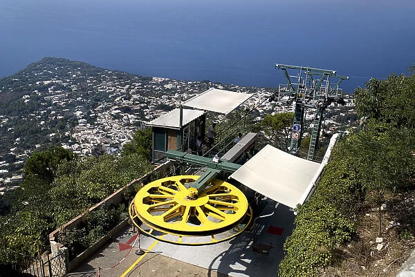 Chairlift on summit of Monte Solaro as it arrives from Anacapri
