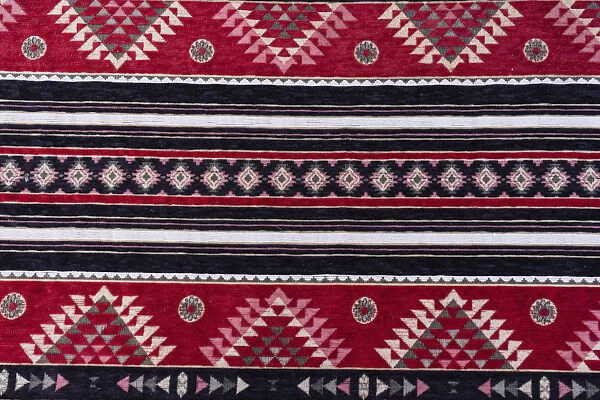 Colorful woven Bedouin fabric at Wadi Rum in Jordan