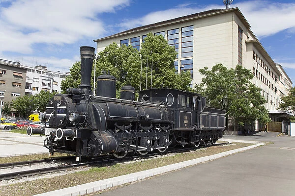 Croatia, Zagreb, Old town, Steam engine outside the Glavni kolodvor main railway station