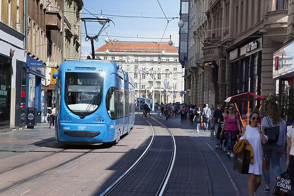 Croatia, Zagreb, Old town, Trams travelling on Ilica toward Josipa Jelacica Square