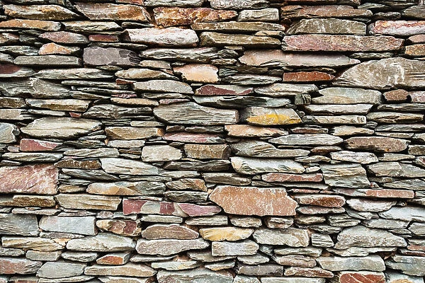 England, Cumbria, Keswick, Slate wall of building
