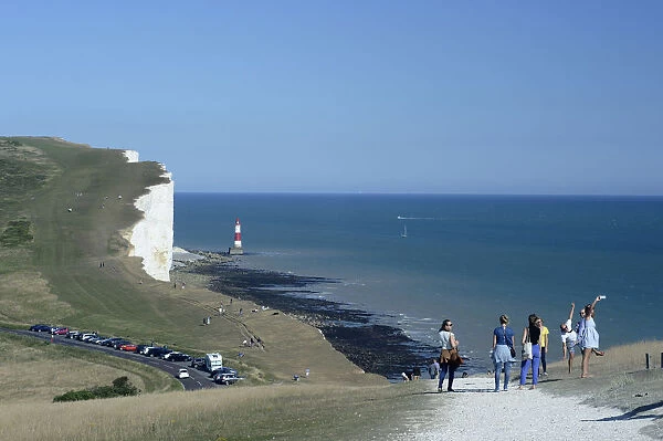 England, East Sussex, Beachy Head lighthouse viewed from the adjacent clifftop