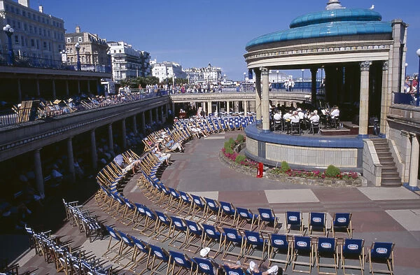 ENGLAND East Sussex Eastbourne View towards the Promenade Band Stand with a brass band