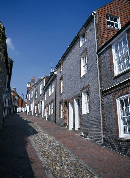 ENGLAND East Sussex Lewes View up cobbled old street with cottage housing