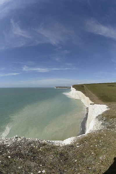 England, East Sussex, View along the Seven Sisters at Flagstaff point near Crowlink
