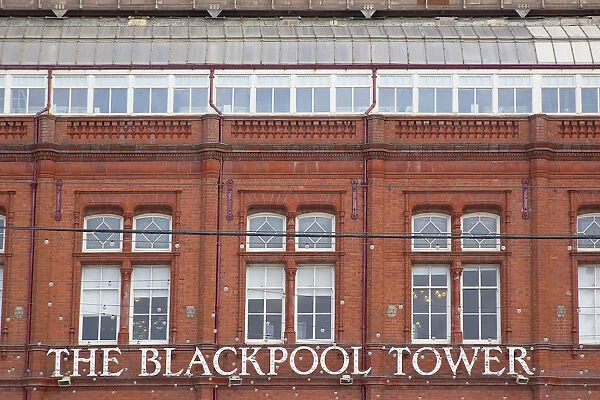 England, Lancashire, Blackpool, Seafront promenade Exterior detail of the red brick tower base