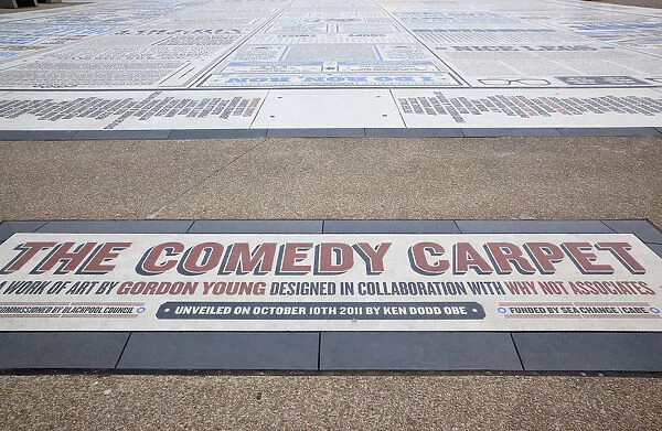 England, Lancashire, Blackpool, Seafront promenade Comedy Carpet outside the Tower