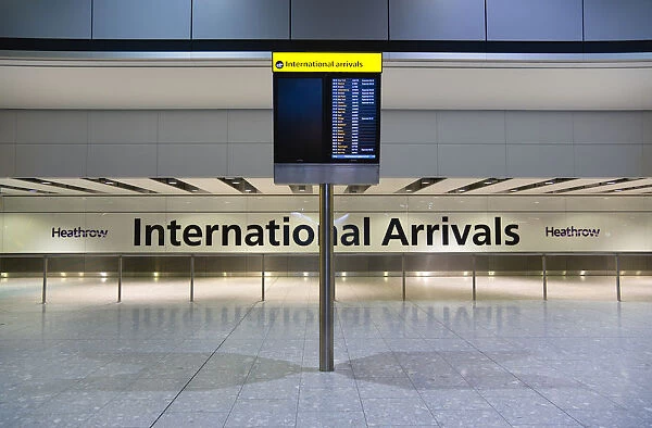 England, London, Heathrow Airport, deserted International Arrivals hall in Terminal 5