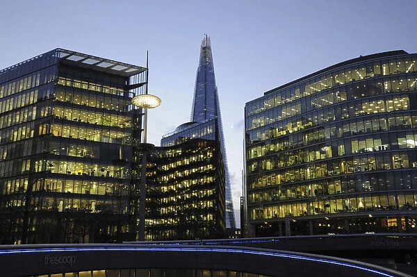 England, London, Offices in More London with The Shard at dusk
