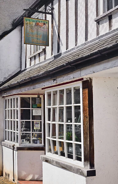 England, Somerset, Dunster, Shop named The Crooked Widow after architectural feature