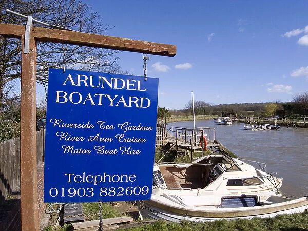 England West Sussex Arundel Sign Boatyard Riverbank