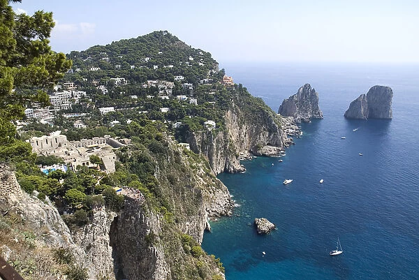 Faraglioni Rocks from Punta del Cannone with Augustus Gardens and Carthusian Monastery