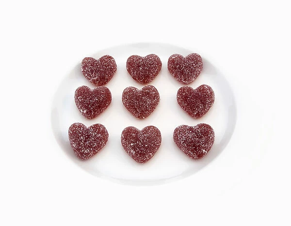Food, Confections, Candies, Red coloured jelly hearts coated in sugar