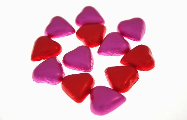 Food, Confections, Chocolate hearts covered in pink and red coloured foil