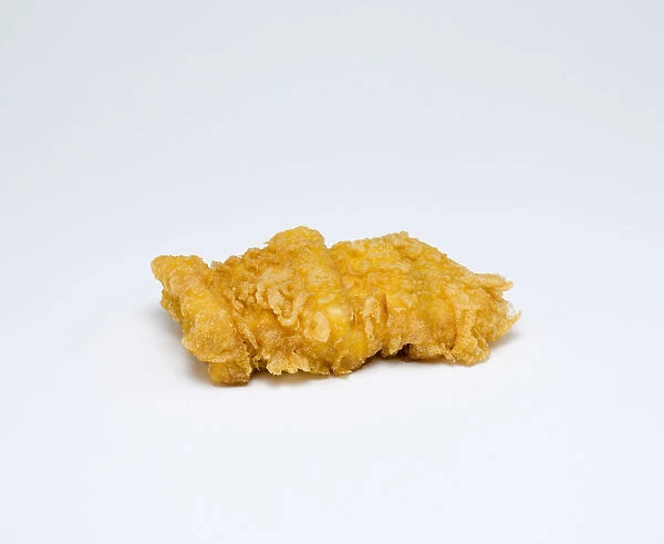 Food, Cooked, Fish, Single fried battered portion of huss on a white background