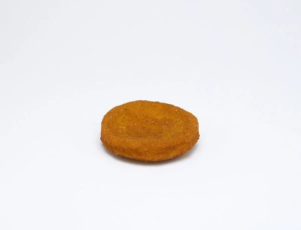 Food, Cooked, Fish, Single fried fishcake on a white background
