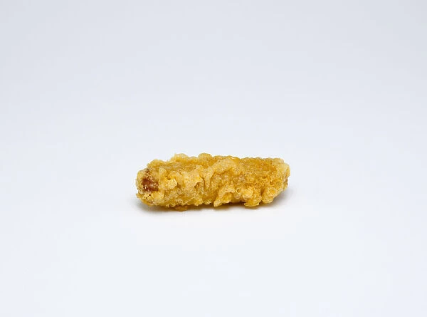 Food, Cooked, Meat, Single fried battered pork sausage on a white background