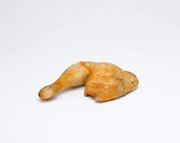 Food, Cooked, Poultry, Single fried chicken quarter on a white background