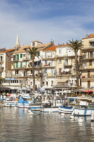France, Corsica, Calvi, Calvi Harbour and waterfront buildings