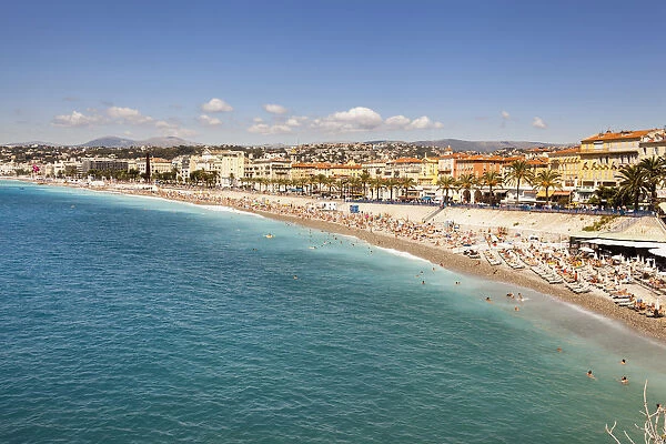 France, Nice, Baie Des Anges, Promenade Des Anglais, and beach