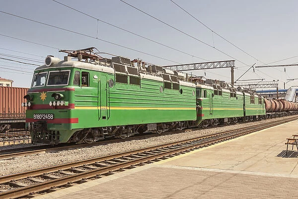 Freight train, Samarqand railway station, Samarkand, Uzbekistan
