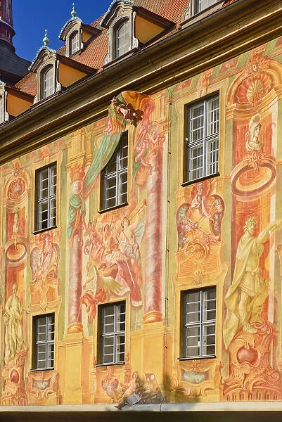Germany, Bavaria, Bamberg, Altes Rathaus or Old Town Hall, Detail of frescoes with cherub protruding