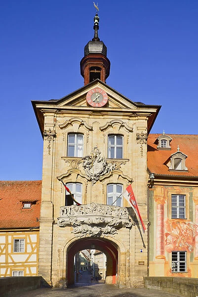 Germany, Bavaria, Bamberg, Altes Rathaus or Old Town Hall, Balcony and gateway to Old Town
