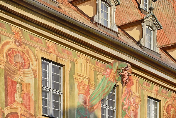 Germany, Bavaria, Bamberg, Altes Rathaus or Old Town Hall, Detail of frescoes with cherub protruding