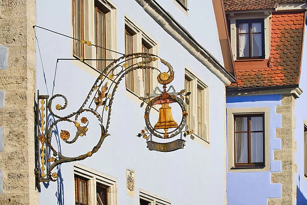 Germany, Bavaria, Rothenburg ob der Tauber, Wrought iron sign for Gasthof