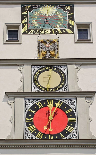 Germany, Bavaria, Rothenburg ob der Tauber, Marktplatz, Detail of the facade of the Councillors Tavern