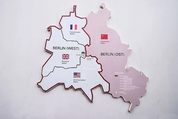 Germany, Berlin, Checkpoint Charlie, Open air exhibition showing map of divided Berlin