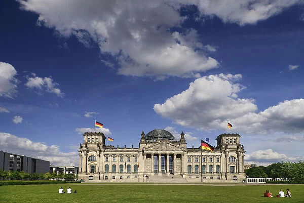Germany, Berlin, Exterior front view of the Reichstag building which is the seat of the