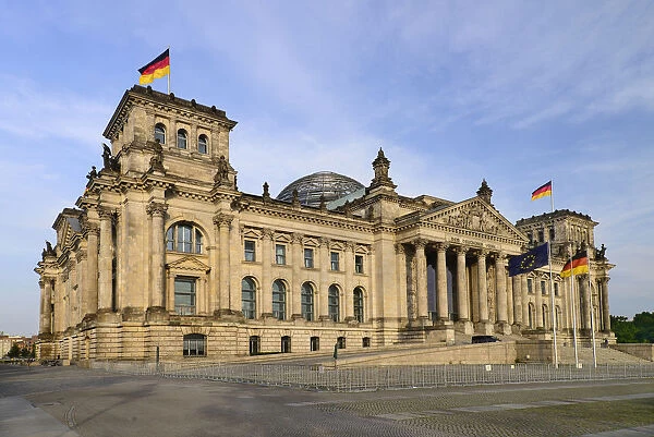 Germany, Berlin, Exterior front view of the Reichstag building which is the seat of the