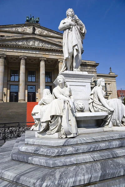 Germany, Berlin, Mitte, The Gendarmenmarkt square with a statue of the German poet